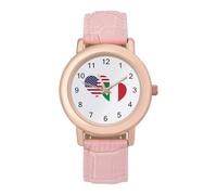 U.S. Italian Flag Leather Fashion Women Watch Simplicity Round Wristwatch Easy Reader Ladies Watches