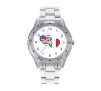 U.S. Italian Flag Men's Business Watch with Stainless Strap Fashion Easy Reader Wristwatch Gifts for Men