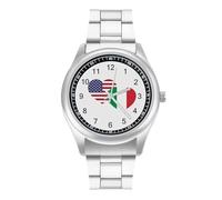 U.S. Italian Flag Men's Simple Watch with Stainless Strap Fashion Easy Reader Wristwatch Gifts for Men