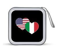 U.S. Italian Flag Portable CD Case 40 Capacity DVD Collection Holder Zipper Storage Wallet for Car Home Travel