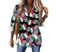 U.S. Italian Flag Women's Irregular Hem Shirts Button Down Long Sleeve Shirt Casual Printed Flowy Tops