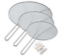 U.S. Kitchen Supply 13", 11.5", 9.5" Stainless Steel Fine Mesh Splatter Screen with Resting Feet Set - Use on Boiling Pots, Frying Pans - Grease Guard