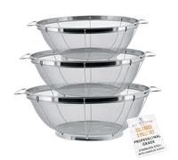U.S. Kitchen Supply - 3 Piece Colander Set - Stainless Steel Mesh Strainer Net Baskets with Handles & Resting Base - 11" 5 Quart, 9.5" 4 Quart and 8.5" 3 Quart - Strain, Drain, Rinse, Steam or Cook