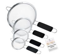 U.S. Kitchen Supply - Set of 4 Premium Quality Fine Mesh Stainless Steel Strainers with Comfortable Non Slip Handles - 4", 4.5", 5.5" and 8" Sizes - Sift, Strain, Drain and Rinse Vegetables