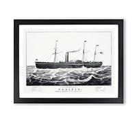 U.S. Mail Steam Ship By N. Currier Vintage Framed Print | A2 Black Framed Wall Art | Ready to Hang | Classic Vehicle Picture | Living Room Bedroom Lounge Office