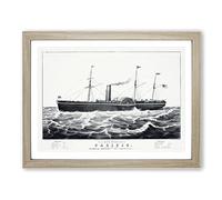 U.S. Mail Steam Ship By N. Currier Vintage Framed Print | A4 Oak Framed Wall Art | Ready to Hang | Classic Vehicle Picture | Living Room Bedroom Lounge Office
