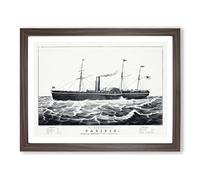 U.S. Mail Steam Ship By N. Currier Vintage Framed Print | A4 Walnut Framed Wall Art | Ready to Hang | Classic Vehicle Picture | Living Room Bedroom Lounge Office