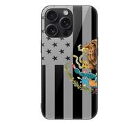 U.S. Mexico Flag Glass Back Mobile Phone Basic Cases Compatible with iPhone 15/15 Plus/15 Pro/15 Pro Max Anti-Scratch Covers