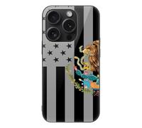 U.S. Mexico Flag Glass Back Mobile Phone Basic Cases Compatible with iPhone 15/15 Plus/15 Pro/15 Pro Max Anti-Scratch Covers