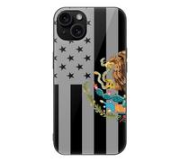 U.S. Mexico Flag Glass Back Mobile Phone Basic Cases Compatible with iPhone 15/15 Plus/15 Pro/15 Pro Max Anti-Scratch Covers