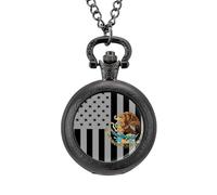 U.S. Mexico Flag Men's Pocket & Fob Watches Silent Ticking Quartz Alloy Chain Watch for Daily Use Black-Style