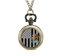 U.S. Mexico Flag Men's Pocket & Fob Watches Silent Ticking Quartz Alloy Chain Watch for Daily Use Coppery-Style