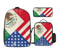U.S. Mexico Flag Trendy Backpack Set for Unisex Lightweight 17inch Daypack with Lunch Bag And Pencil Case 3pcs