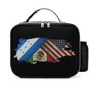 U.S. Mexico Honduras Flag Leather Lunch Bag Insulated Lunchbox Meal Tote Handbags with Detachable Buckled Handle