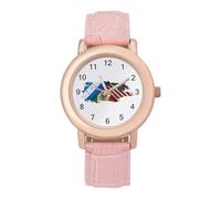 U.S. Mexico Honduras Flag Women's Watch Pink Rose Gold Strap Wristwatch Minimalist Easy Reader Watchec