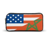 U.S. Morocco Half Flag Portable Pencil Case Pouch Big Capacity Pen Bag for Office Stationery Organizer