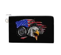 U.S. Motorcross Flag with Bald Eagle Portable Canvas Coin Purse Fashion Pencil Case Travel Makeup Bag