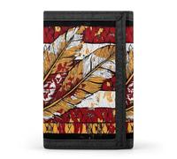 U.S. Native Flag Native Tribe Feather Trifold Men's Wallets with 8 Card Slots & Key Hook Slim Travel Purse Money Clip