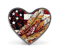 U.S. Native Flag Native Tribe Feather Unisex Novelty Brooches & Pins Heart Metal Lapel Badge for Clothing Shawl Hat
