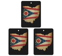 U.S. Ohio State Map Flag 3 PCS Car Air Freshener Hanging Aromatherapy Tablets Automotive Ornament for Auto Room Bathroom Bedside Square