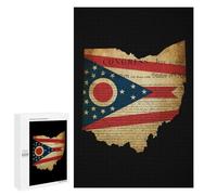 U.S. Ohio State Map Flag Wooden Jigsaw Puzzles for Adults Funny Brain-Teasing Game Idea Puzzle Gift