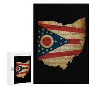 U.S. Ohio State Map Flag Wooden Jigsaw Puzzles for Adults Funny Brain-Teasing Game Idea Puzzle Gift