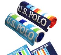 U.S. Polo Assn. 2-Pack Luxury Plush Cotton Oversized (40" x 70") Beach Towels, Striped Nautical Design, Hotel Quality for Bath & Pool- Dark Blue/Light Green
