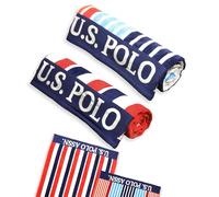 U.S. Polo Assn. 2-Pack Luxury Plush Cotton Oversized (40" x 70") Beach Towels, Striped Nautical Design, Hotel Quality for Bath & Pool- Red/Lt Blue/Navy
