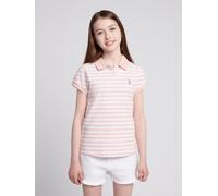 U.S. POLO ASSN. Girl's Cap Sleeve Stripe Polo Shirt in Pale Pink | Size: 10-11 Years U.S. POLO ASSN. Pale Pink 10-11 Years