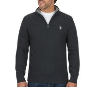 U.S. POLO ASSN. Men's Cable Knit Quarter Zip Textured Ribbed and Collared Pullover Sweater - Classic Solid Color, Charcoal, XL