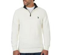 U.S. POLO ASSN. Men's Cable Knit Quarter Zip Textured Ribbed and Collared Pullover Sweater - Classic Solid Color, Vanilla Prep, XXL