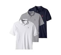 U.S. Polo Assn. Men's Classic Polo Shirt, Two-Button Closure Pique Polo Shirt, Summer Fashion Golf Shirt, Heather Grey/White/Classic Navy, XL