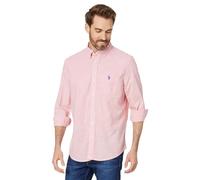 U.S. Polo Assn. Men's Long Sleeve Classic Fit 1 Pocket Gingham Cotton Stretch Yarn Dye Slub Poplin Woven Shirt, Pink Coral, XL