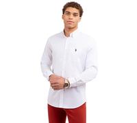 U.S. Polo Assn. Men's Long Sleeve Classic Fit 1 Pocket Solid Stretch Poplin Woven Shirt Adult, Optic White, XL