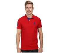U.S. Polo Assn. Men's Short-Sleeve Polo Shirt with Applique, Engine Red/International Blue, Large