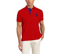 U.S. Polo Assn. Men's Short-Sleeve Polo Shirt with Applique, Engine Red/International Blue, Large
