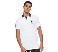 U.S. Polo Assn. Men's Short-Sleeve Polo Shirt with Applique, White/Dodger Blue, Large