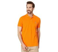 U.S. Polo Assn. Men's Slim Fit Solid Pique Polo Shirt, Two Button Casual Athletic Golf Polo Shirt For Men, Circus Orange, XXL