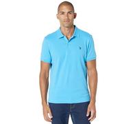 U.S. Polo Assn. Men's Solid Interlock Short-Sleeve Polo Shirt, Blue Fin Heather, Large