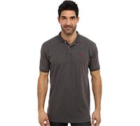 U.S. Polo Assn. Men's Solid Interlock Short-Sleeve Polo Shirt, Dark Gray Heather/Apple Cinnamon, Large