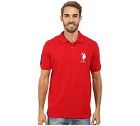 U.S. Polo Assn. Men's Solid Pique Polo Shirt, Engine Red/White, XL