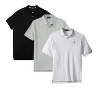 U.S. Polo Assn. Men's Solid Short Sleeve Interlock Polo Shirt, Golf Shirts for Men, Business Casual Polos, Heather Grey/White/Black, Large