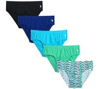 U.S. Polo Assn. Men's Underwear - 5 Pack Low Rise Cotton Brief with Contour Pouch - Underwear Briefs for Men (Sizes: S-XL), White Print/Scuba Blue/Jade Cream, M