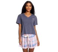 U.S. Polo Assn. Pajama Sets for Women 2 Piece, PJ Sets for Women with Knit Sleep Tee and Woven Pajama Shorts with Pockets, Navy Heather, M
