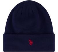 U.S. POLO ASSN. Unisex's Beanie Hat, Knit Winter Cap with Black Sherpa Lining, Navy, One Size