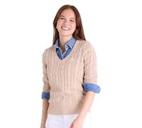 U.S. Polo Assn. Women's Cable Sweater - Soft Knit, Embroidered Pony Logo, Ribbed Trims, Casual Cozy Pullover, Camel Heather, Small