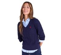 U.S. Polo Assn. Women's Cable Sweater - Soft Knit, Embroidered Pony Logo, Ribbed Trims, Casual Cozy Pullover, Evening Blue, XL