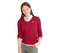 U.S. Polo Assn. Women's Cable Sweater - Soft Knit, Embroidered Pony Logo, Ribbed Trims, Casual Cozy Pullover, University Red, M