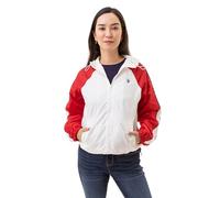 U.S. Polo Assn. womens Hooded Raglan Sleeve Varsity Windbreaker W/Piping Poly Mesh Lining, White, XL