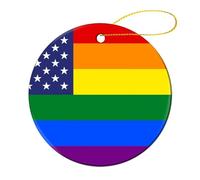 U.S. Rainbow Proud Flag Christmas Ornament Souvenir Ceramic Hanging Pendant 4 Pcs